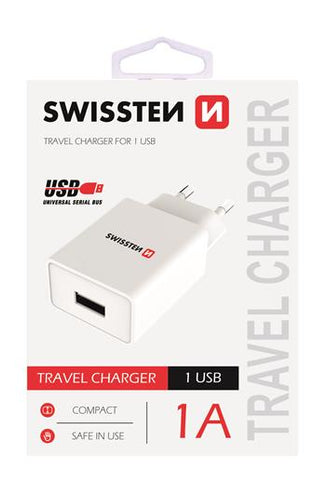 SWISSTEN TRAVEL CHARGER WITH 1x USB 1A POWER WHITE - SamoTech