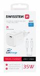 SWISSTEN CHARGER GaN 1x USB-C 35W POWER DELIVERY WHITE + DATA CABLE USB-C/USB-C 1,2 M WHITE