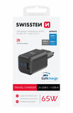 SWISSTEN CHARGER GaN 2x USB-C 65W PD + 1x USB-A 18W QC BLACK