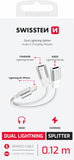 CHARGING AUDIO ADAPTER SWISSTEN TEXTILE LIGHTNING (male) / 2x LIGHTNING (female) 0.12 M WHITE