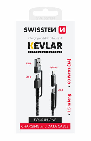 CABLE SWISSTEN KEVLAR 4in1 3A 1,5 M ANTRACIT