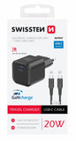 SWISSTEN  CHARGER GaN 1x USB-C 20W POWER DELIVERY BLACK + DATA CABLE USB-C/USB-C 1,2 M BLACK