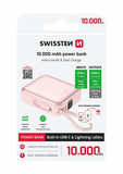 SWISSTEN POWER BANK SPACE 10000 mAh WITH BUILT-IN CABLES USB-C AND LIGHTNING PINK