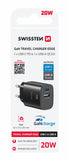 SWISSTEN TRAVEL CHARGER EDGE GaN 1x USB-C PD 20W + 1x USB-A 18W QC BLACK