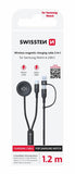 SWISSTEN WIRELESS CHARGING CABLE 2in1 FOR SAMSUNG GALAXY WATCH AND USB-C, USB-C (USB-A) 1.2 M BLACK