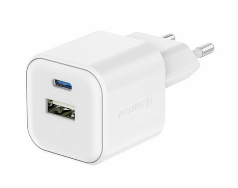 SWISSTEN  CHARGER 12W 1x USB-C + 1x USB-A WHITE