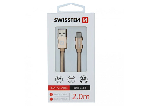 DATA CABLE SWISSTEN TEXTILE USB / USB-C 2.0 M GOLD