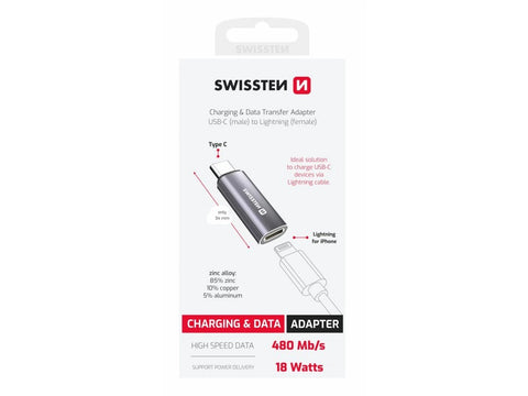 CHARGING ADAPTER SWISSTEN USB-C (male) / LIGHTNING (female) SILVER