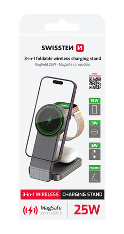 SWISSTEN FOLDABLE WIRELESS CHARGER MagFold 3in1 25W BLACK (MagSafe compatible)