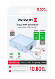 SWISSTEN POWER BANK SPACE 10000 mAh WITH BUILT-IN CABLES USB-C AND LIGHTNING Blue