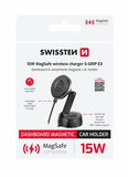 CAR HOLDER SWISSTEN S-GRIP E3 WITH WIRELESS CHARGER 15W/7,5W (MagSafe compatible)