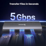 SWISSTEN USB-C HUB 8-IN-1 (USB-C 100W, HDMI 4K, LAN RJ45, 2x USB-A, 1x USB-C 5GBps, SD, MICRO SD) ALUMINIUM