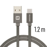 DATA CABLE SWISSTEN TEXTILE USB / USB-C 1.2 M GREY