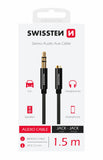 AUDIO CABLE SWISSTEN TEXTILE 3,5 mm JACK (male) - 3,5 mm JACK (female) 1,5 M BLACK