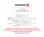 SWISSTEN POWER LINE POWER BANK 60000 mAh 65W POWER DELIVERY BLACK