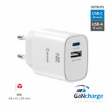 SWISSTEN TRAVEL CHARGER EDGE GaN 1x USB-C PD 20W + 1x USB-A 18W QC WHITE