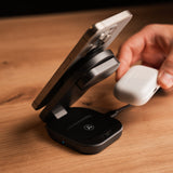 SWISSTEN FOLDABLE WIRELESS Qi2 CHARGER MagBase 3in1 BLACK (MagSafe compatible)