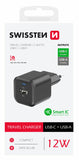 SWISSTEN CHARGER 12W 1x USB-C + 1x USB-A BLACK