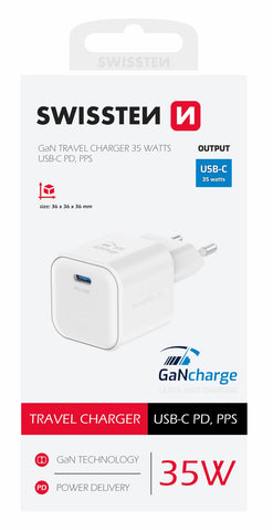 SWISSTEN CHARGER GaN 1x USB-C 35W POWER DELIVERY WHITE