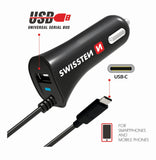 SWISSTEN CAR CHARGER USB-C AND USB 2,4A POWER - SamoTech
