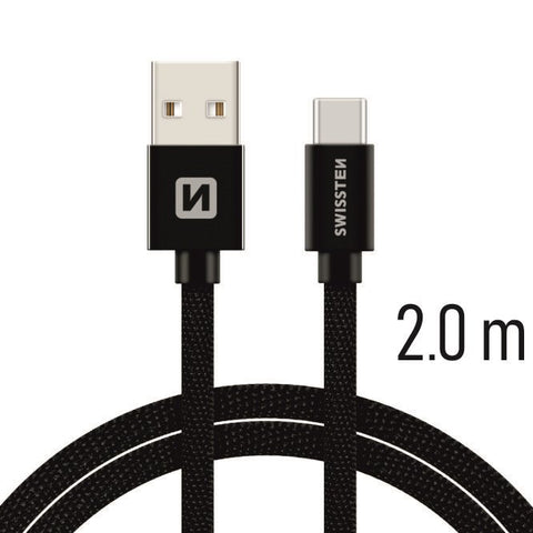 DATA CABLE SWISSTEN TEXTILE USB / USB-C 2.0 M BLACK - SamoTech