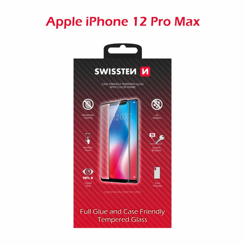 iPHONE 12 Pro Max, SWISSTEN GLASS COLOR FRAME, CASE FRIENDLY, BLACK - SamoTech