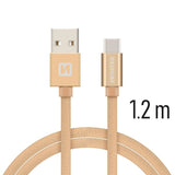 DATA CABLE SWISSTEN TEXTILE USB / USB-C 1.2 M GOLD - SamoTech