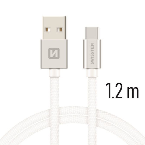 DATA CABLE SWISSTEN TEXTILE USB / USB-C 1.2 M SILVER - SamoTech