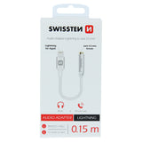 AUDIO ADAPTER SWISSTEN TEXTILE LIGHTNING /JACK 0,15 M SILVER - SamoTech