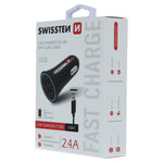 SWISSTEN CAR CHARGER 2,4A POWER WITH 2x USB + CABLE USB-C - SamoTech