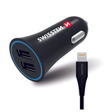 SWISSTEN CAR CHARGER 2,4A POWER WITH 2x USB + CABLE LIGHTNING - SamoTech
