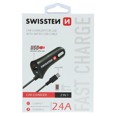 SWISSTEN CAR CHARGER MICRO USB AND USB 2,4A POWER - SamoTech