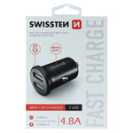 SWISSTEN FAST CAR CHARGER WITH 2x USB 4,8A METAL BLACK 24W - SamoTech