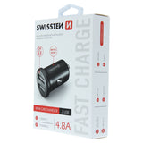 SWISSTEN FAST CAR CHARGER WITH 2x USB 4,8A METAL BLACK 24W - SamoTech