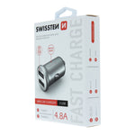 SWISSTEN FAST CAR CHARGER WITH 2x USB 4,8A METAL SILVER 24W - SamoTech