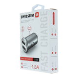 SWISSTEN FAST CAR CHARGER WITH 2x USB 4,8A METAL SILVER 24W - SamoTech