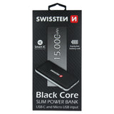 SWISSTEN BLACK CORE SLIM POWER BANK 15000 mAh USB-C INPUT - SamoTech