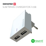 SWISSTEN TRAVEL CHARGER SMART IC, CE WITH 2x USB 3A POWER WHITE - SamoTech