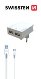 SWISSTEN TRAVEL CHARGER SMART IC, 2xUSB 3A POWER WHITE+TYPE C USB 1,2M - SamoTech