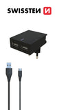 SWISSTEN TRAVEL CHARGER SMART IC,2xUSB 3A POWER BLACK+LIGHTNING USB1,2M - SamoTech