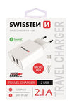 SWISSTEN TRAVEL CHARGER SMART IC WITH 2xUSB 2,1A POWER WHITW+USB MICRO 1,2M - SamoTech