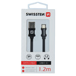 DATA CABLE SWISSTEN TEXTILE USB / USB-C 1.2 M BLACK - SamoTech