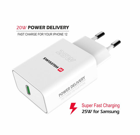 SWISSTEN SUPER FAST CHARGER PD 25W FOR IPHONE AND SAMSUNG- WHITE - SamoTech