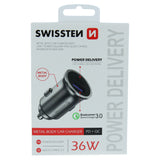 SWISSTEN CAR ADAPTER POWER DELIVERY USB-C + QUICK CHARGE 3.0 36W METAL SILVER