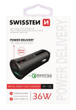 SWISSTEN FAST CAR CHARGER USB-C + QUICK CHARGE 3.0 36W METAL BLACK - SamoTech