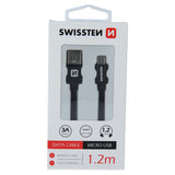 SWISSTEN DATA CABLE TEXTILE USB / MICRO USB 1.2M BLACK - SamoTech