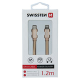 SWISSTEN DATA CABLE TEXTILE USB-C / LIGHTNING 1.2M GOLD - SamoTech