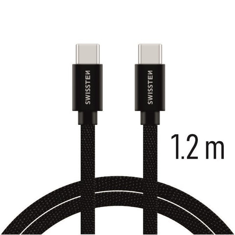 SWISSTEN DATA CABLE TEXTILE USB-C / USB-C  1.2M BLACK - SamoTech