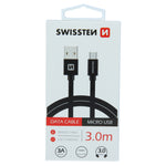 SWISSTEN DATA CABLE TEXTILE USB / MICRO USB 3M BLACK - SamoTech