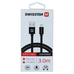 SWISSTEN DATA CABLE TEXTILE USB / LIGHTNING 3M BLACK - SamoTech